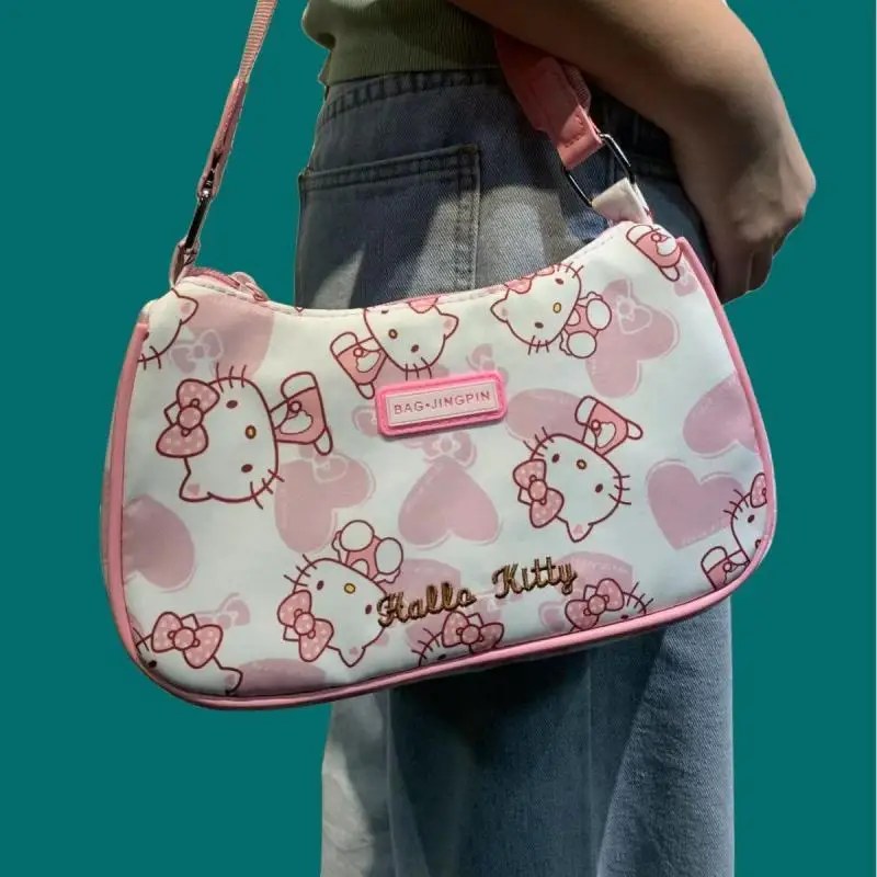 

Hello Kitty Hot Sanrio Girl Leisure Shoulder Bag Kawaii My Melody Cartoon Cute Student Outdoor Handbag Fashion Oxford Cloth2024