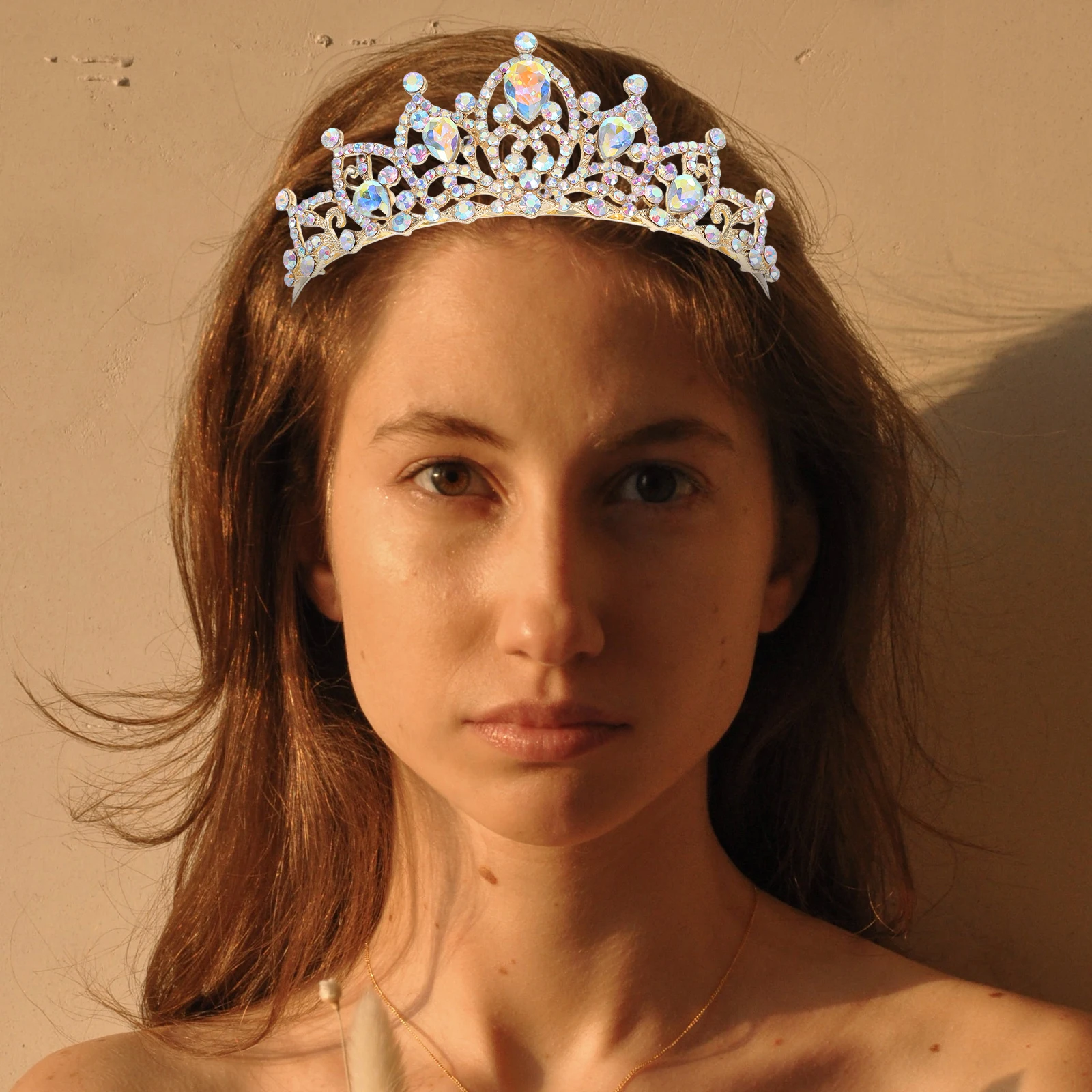 

Mini Tiaras Crown Hair Accessory Golden Zinc Alloy Princess Girls Elegant Design Versatile Use Secure Fit Sparkling Rhinestones