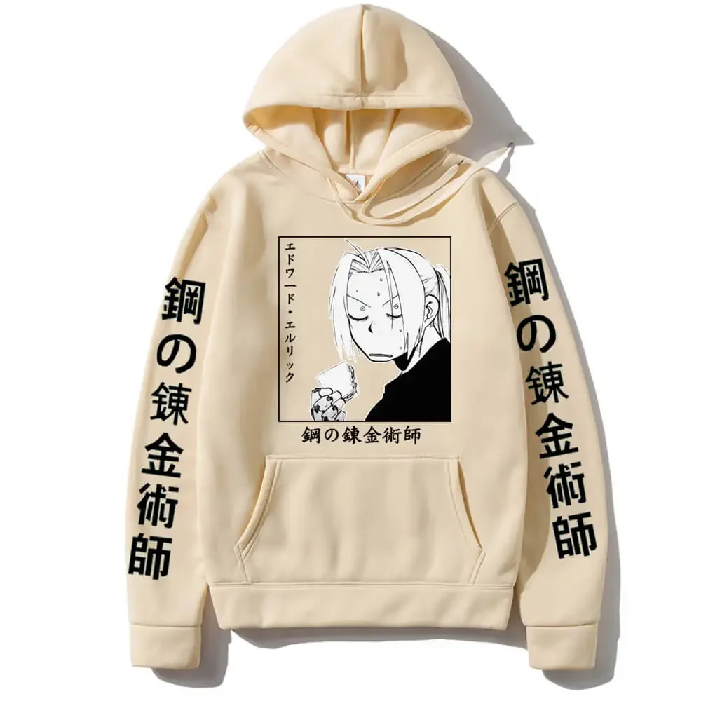 Anime Fullmetal Alchemist Edward Elric Graphic Print Hooded Men Women Aesthetic Hoodies Plus Size Streetwear Harajuku Sweatshirt