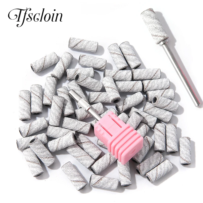 TFSCLOIN 50PCS 3MM Mini Stainless Steel Sanding Bands Mandrel 3/32" Shaft Nail Drill Bit Accessories Tools #80 #120 #180 #240