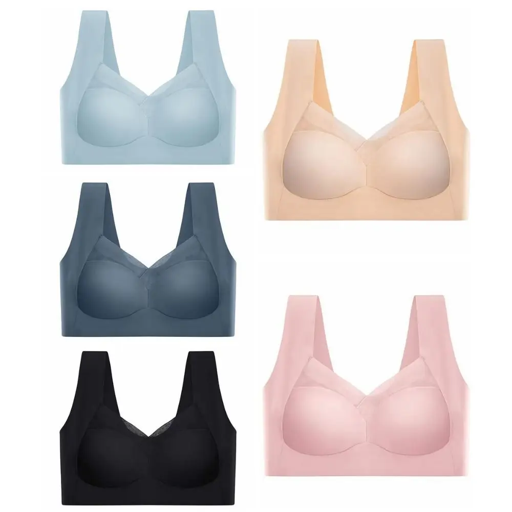 Comfortable Ice Silk Wireless Deep V Bra Big Cup No Trace Brassiere for Women Seamless Lingerie Push Up Bras Running