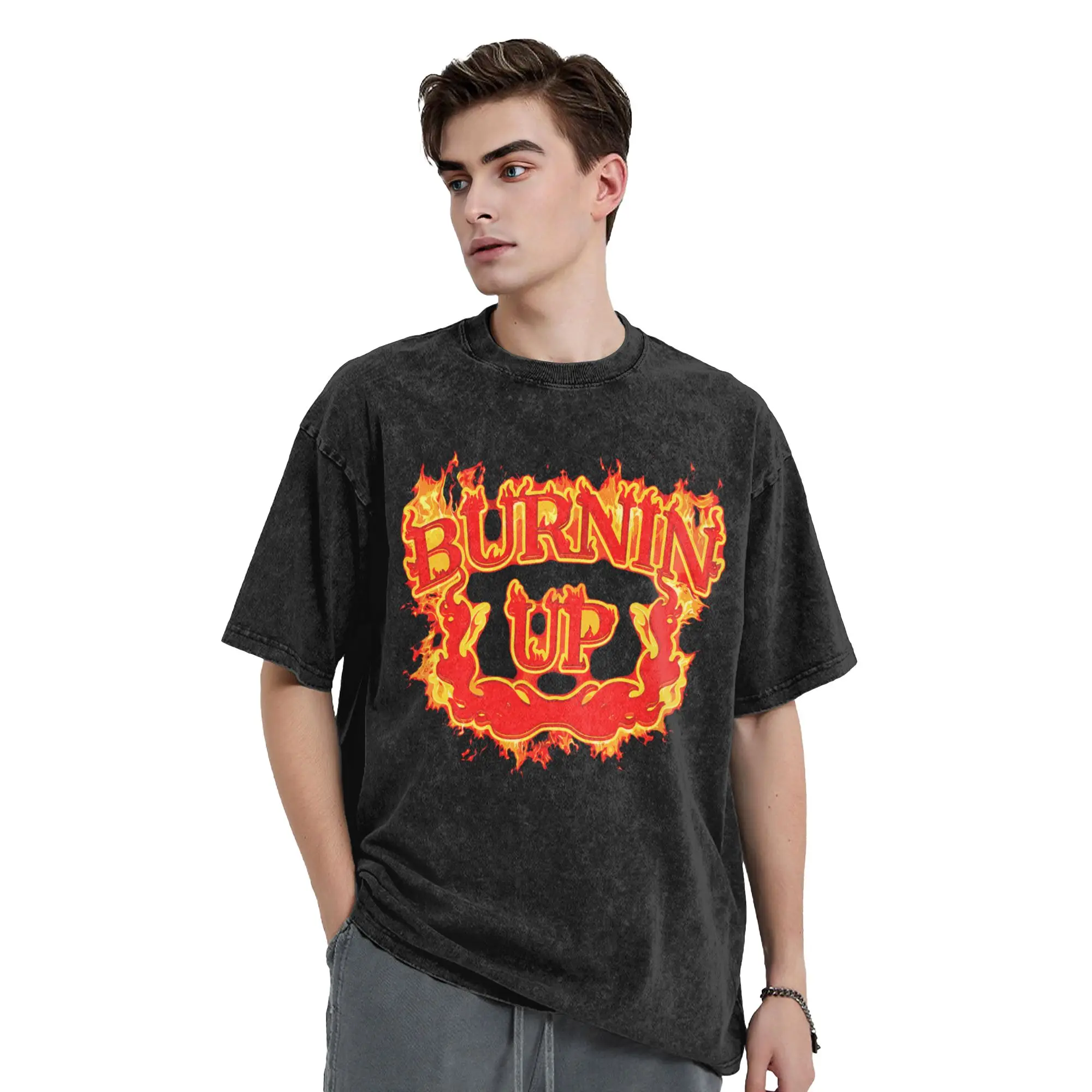 Burnin Up Vintage Flames T Shirts for Men Cotton Cool T-Shirts O Neck  Tees Short Sleeve Clothes Summer