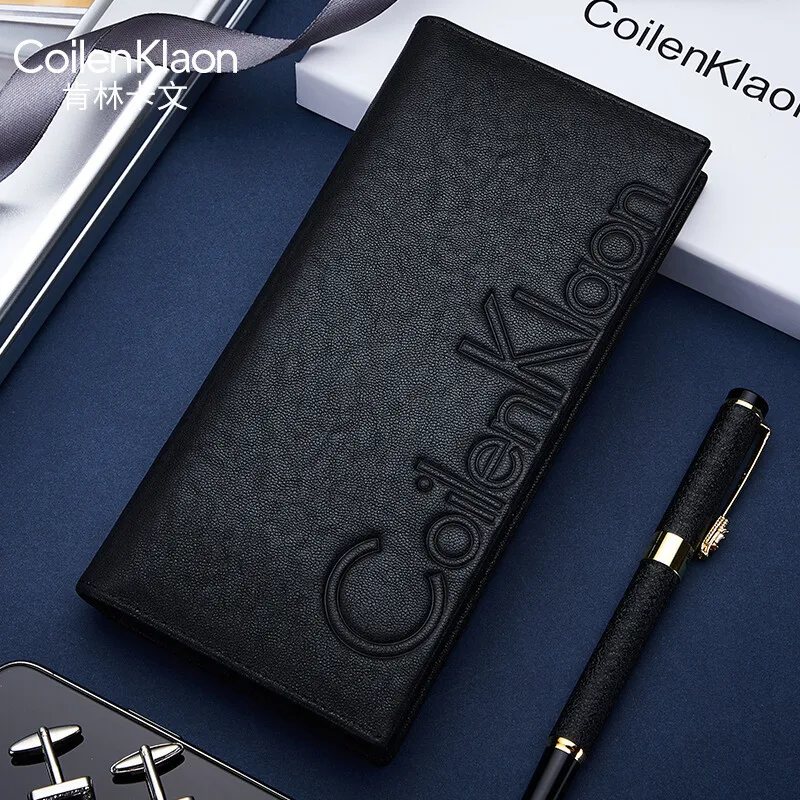 

CoilenKlaonMen's Wallet Long Genuine Leather Driving License Card Holder Men's Thin Purse First Layer Cowhide Wallet