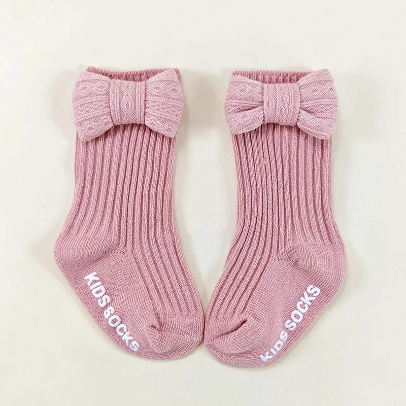 Pink Bow Baby Girl Socks Princess Non slip Floor Sock Spring Autumn Mid Tube Sock 0-6Month Newborn Soft Breathable Cotton Sock