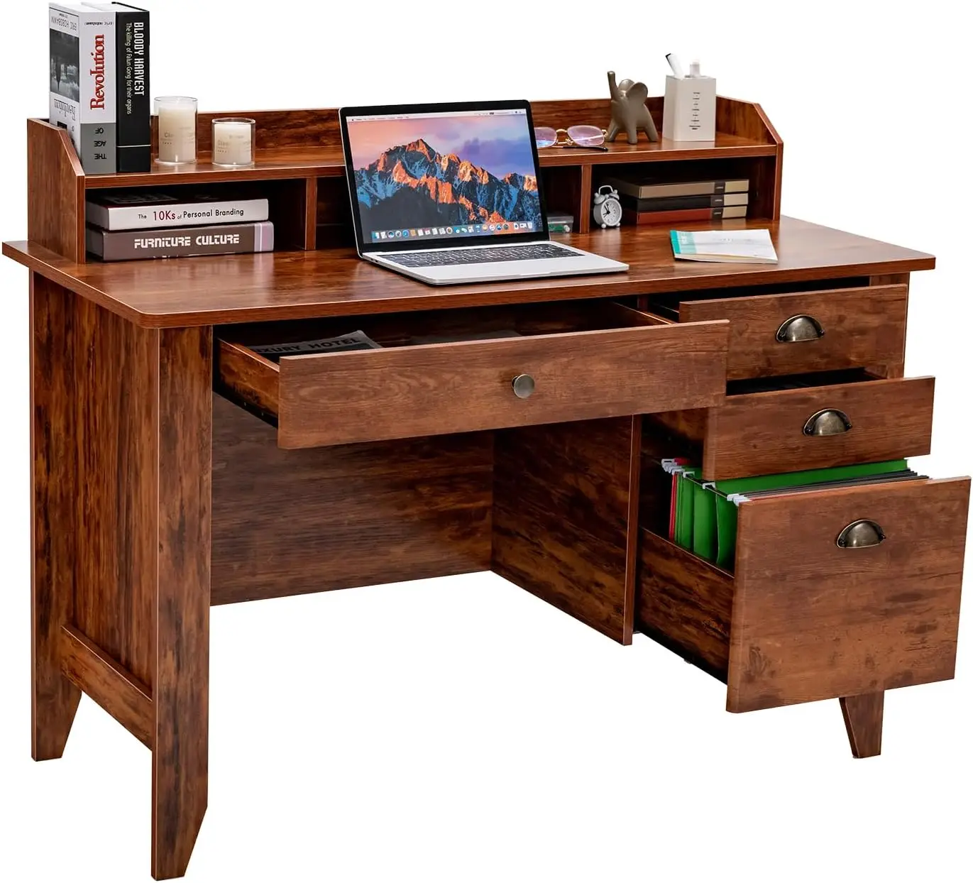 

48 inch computer desk with 4 storage drawers and Hutch Wood executive desk for PC laptops