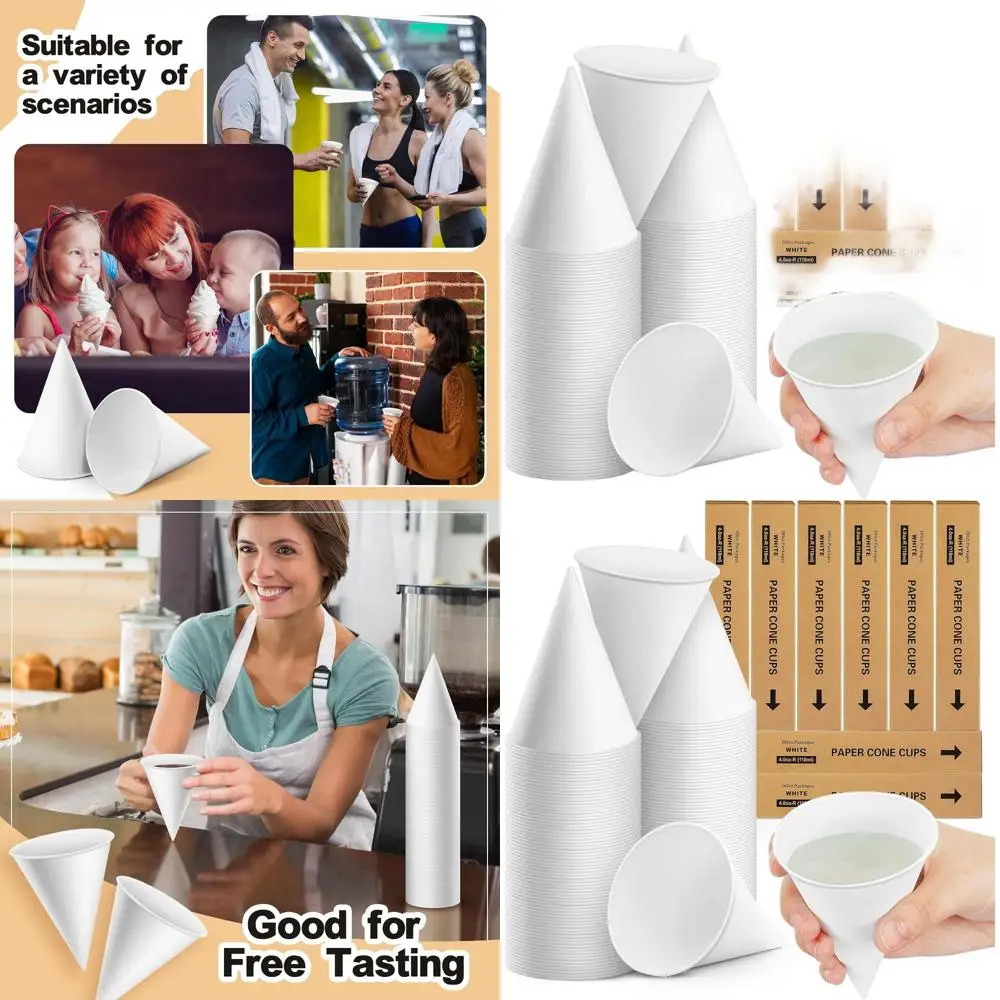 

1600 Pack White 4 oz Disposable Paper Cone Cups for Shaved Ice, Slushies, and Water Coolers