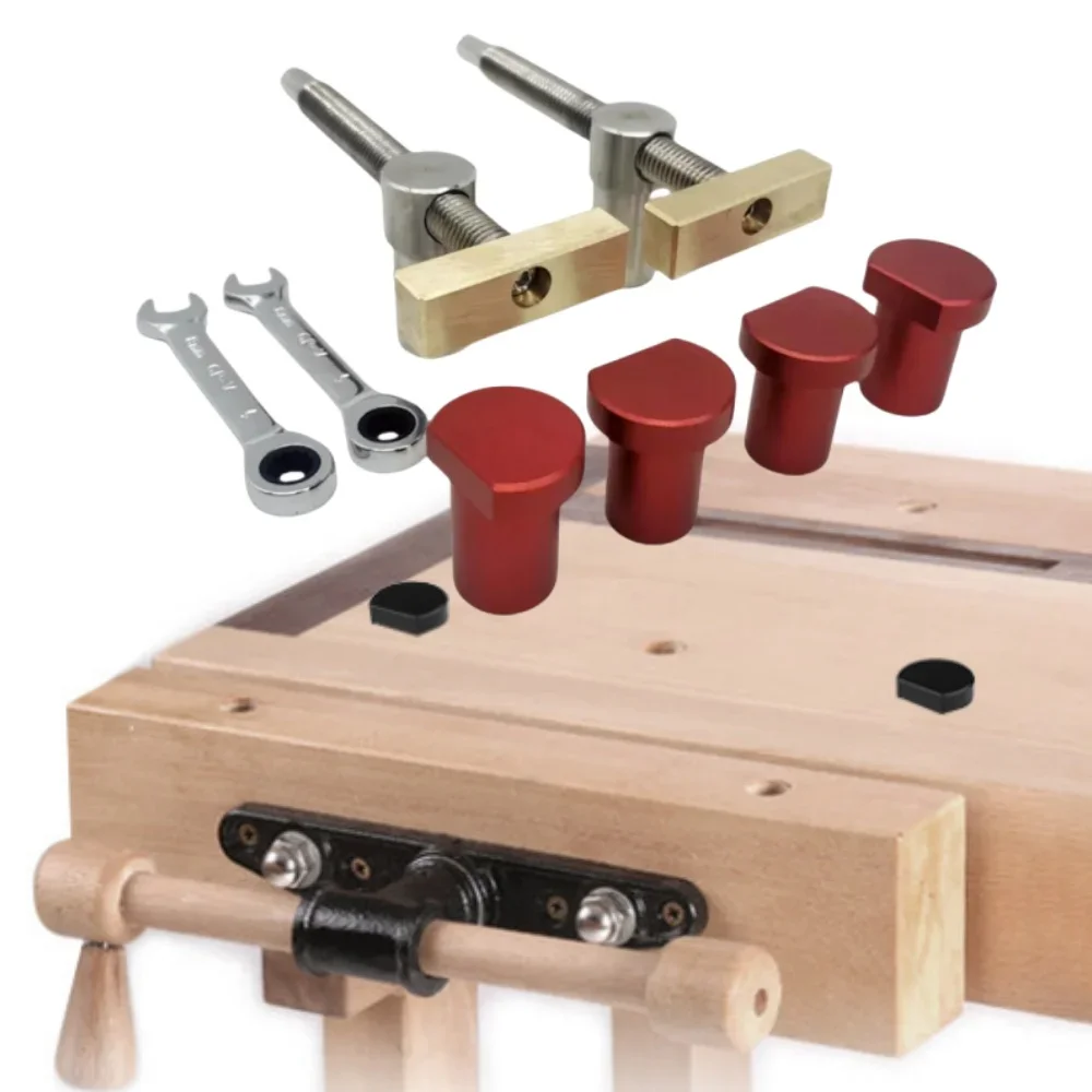 Woodworking Desktop Clip Brass Fast Fixed Clip Quick Fixture Clamping Tool Kit for 19/20MM Hole Joinery Woodworking Benches Tool