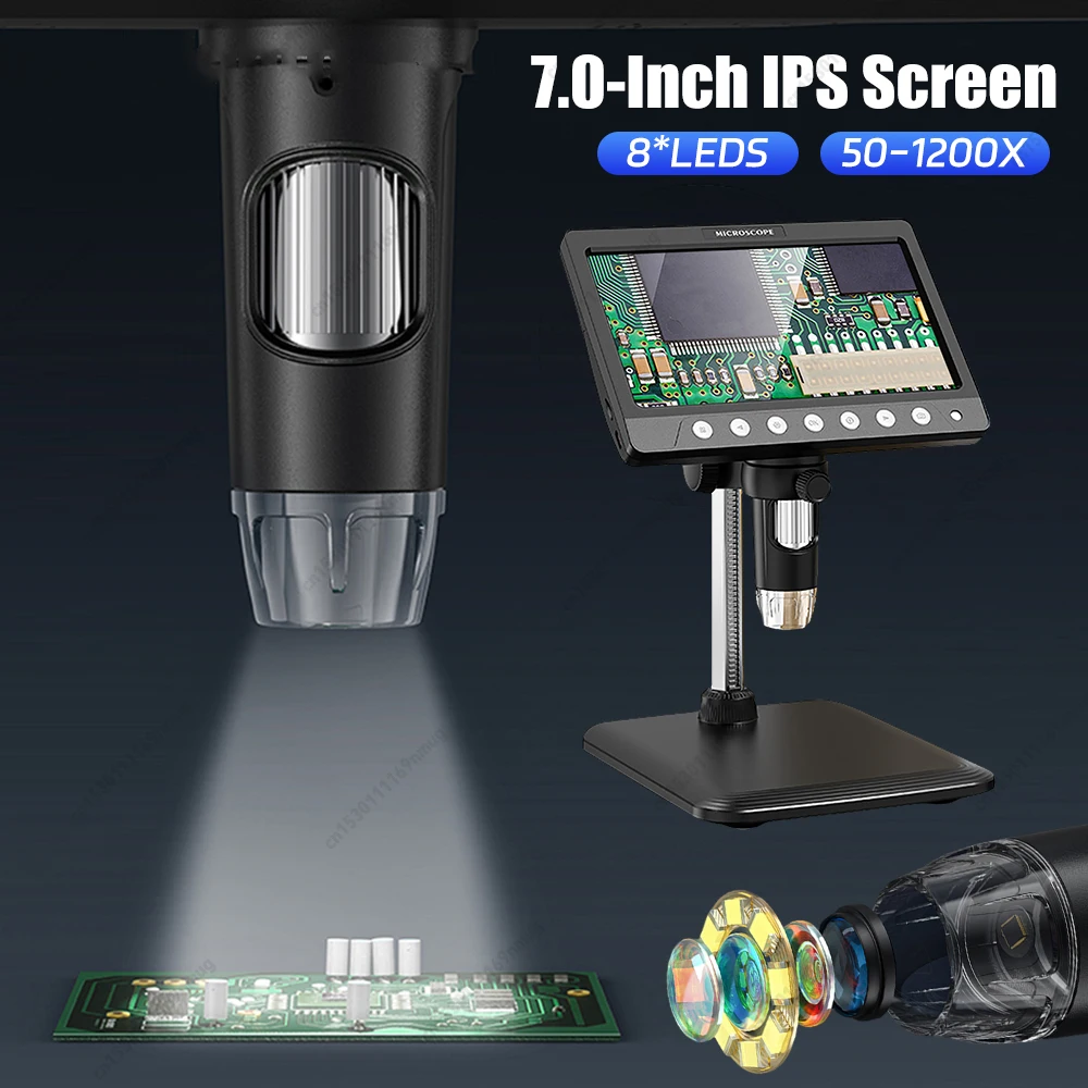 

7 Inch IPS Screen Digital Microscope 5MP HD Lens Electronic Microscope 1200X Magnification Handheld Portable Digital Magnifier