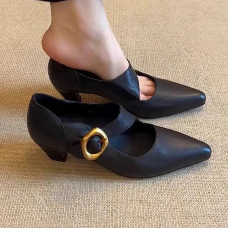 

Осенние новые модные женские туфли на высоком каблуке с острым носком, универсальные туфли в стиле ретро с неглубоким носком
