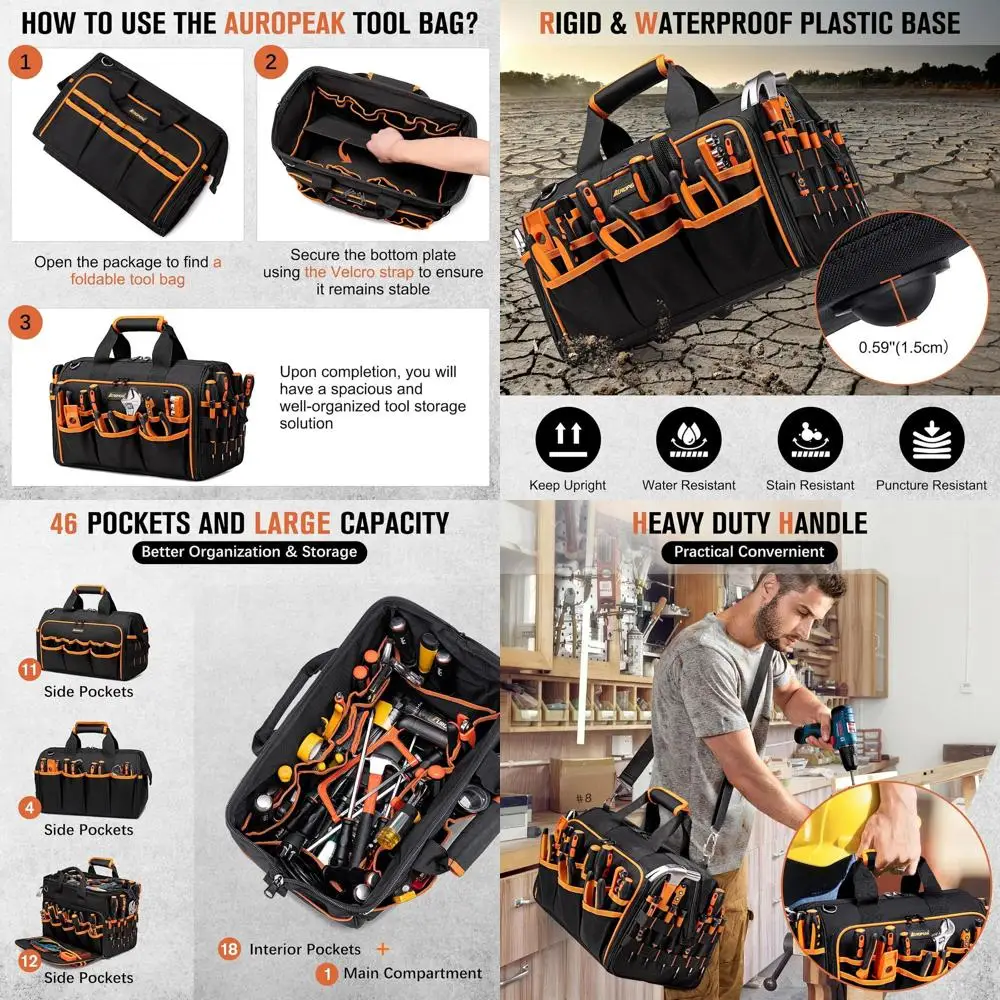 

Сумка для инструментов электрика на 46 карманов, сверхпрочная, 17 дюймов, складной органайзер с широким отверстием и регулируемым ремнем для механиков и строителей