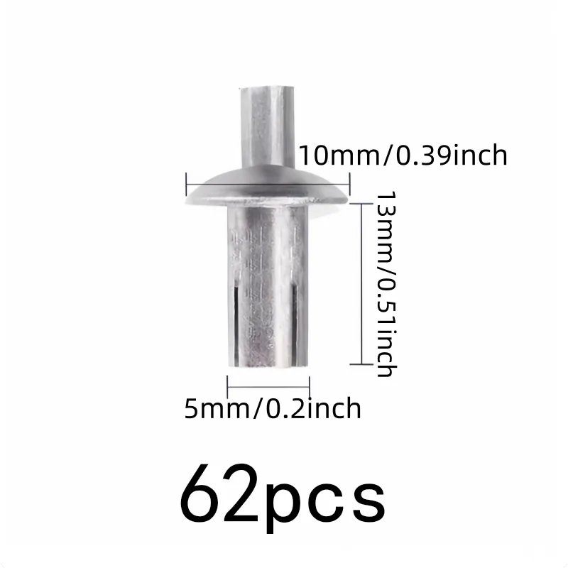 62 pcs 5*13mm Blind Hammer Rivets, Sheet Metal Joining, No Special Tools Required, Expansion Lock Design