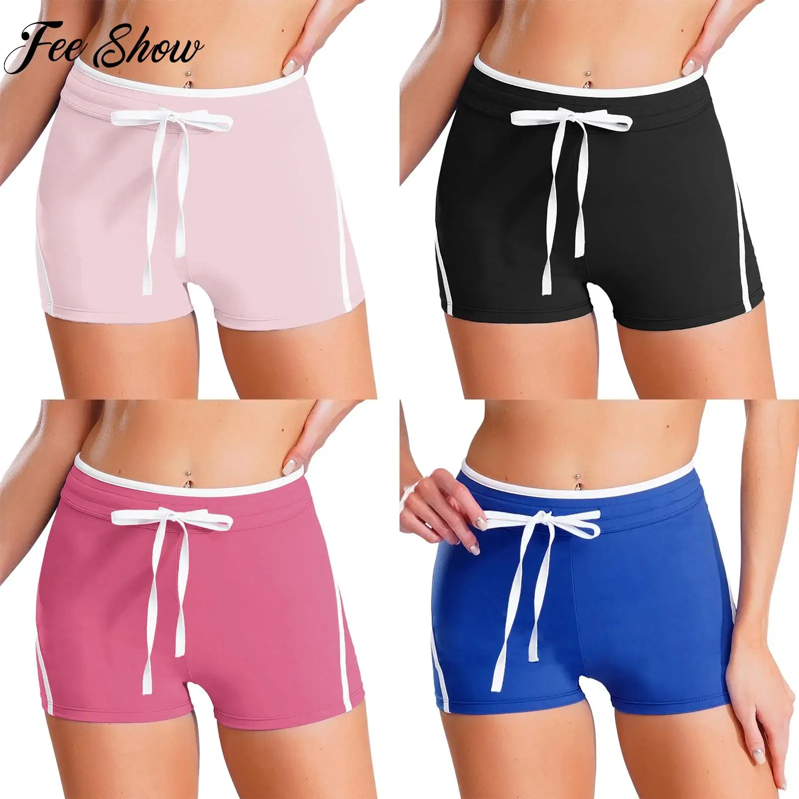 Womens Yoga Gym Shorts Fashion Sports Bottoms Contrast Color Trim Stretchy Shorts Running Cycling Workout Clothes Active Wear