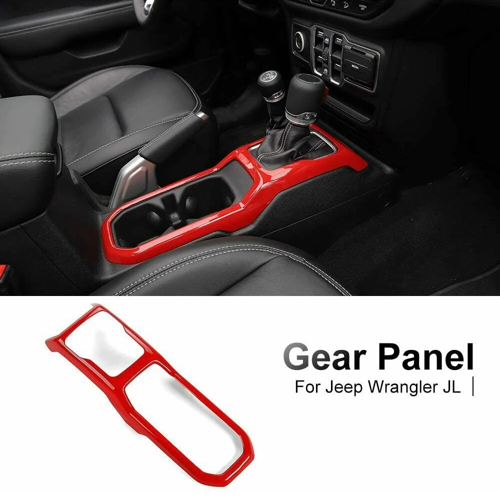 Car ABS Front Center Control Gear Shift Panel Trim Cover for Jeep Wrangler JL JT 2018-2021 Red Accessories