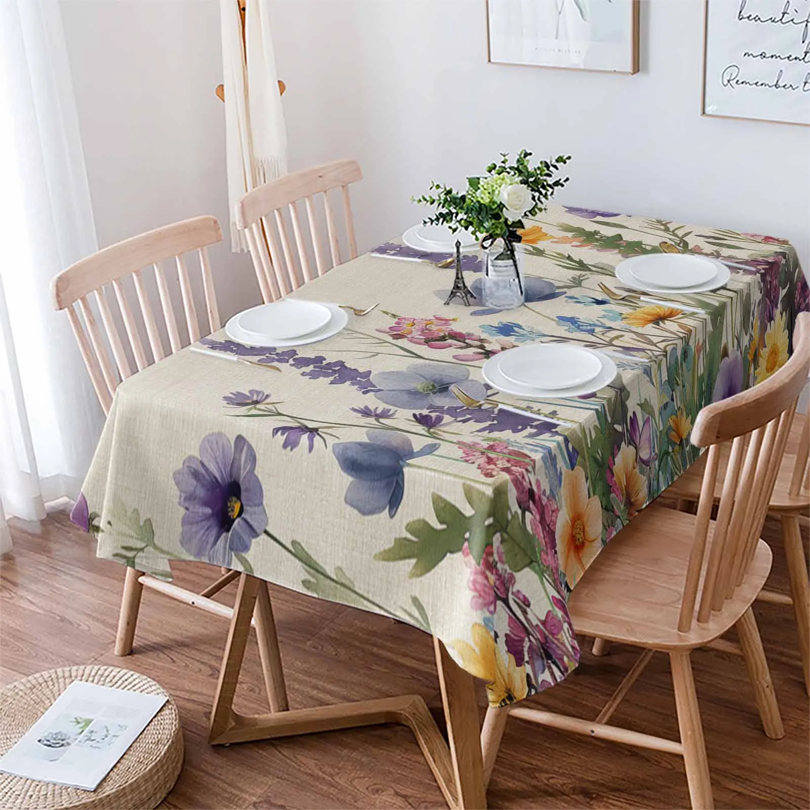 

Plant Daisy Lavender Waterproof Tablecloth For Table Kitchen Decorative Coffee Cuisine Party Table Cover