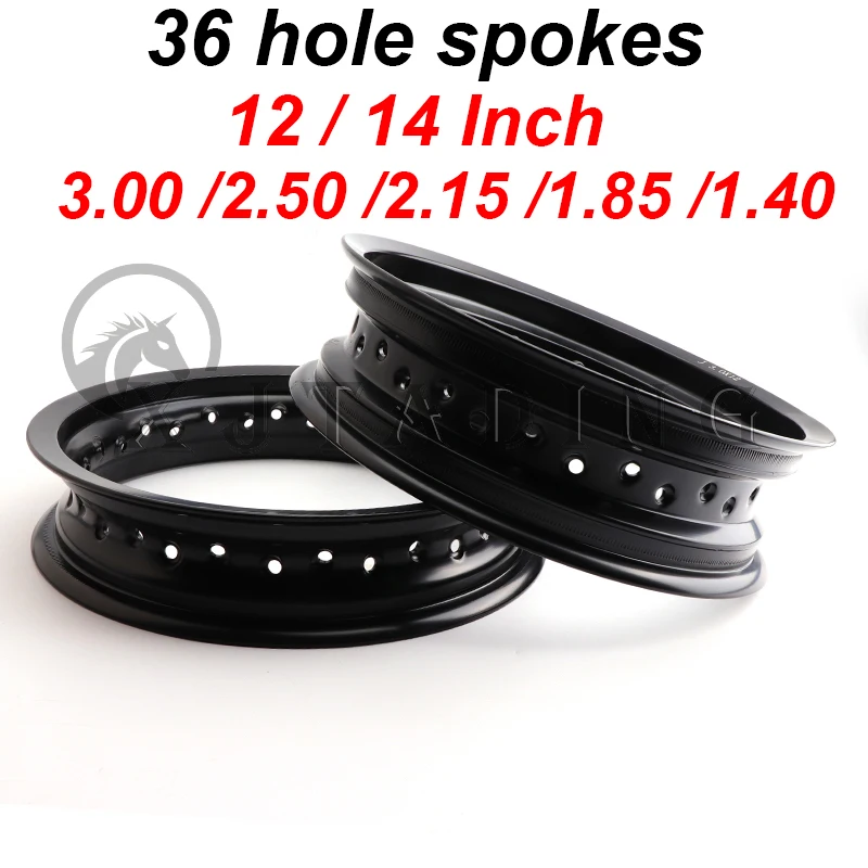 Motorcycle 36 Spokes Holes Front/rear Wheels 12/14 inch Aluminum Alloy Rims 3.00/2.50/2.15/1.85/1.40*12\