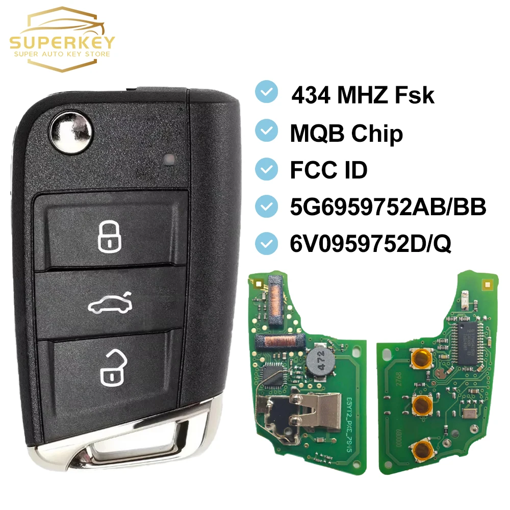 Superkey Remote Car Key For Megamos AES MQB Chip Compatible For VW Golf Mk7 Polo Tiguan Skoda Octavia Leon 2012-2015 5G6959752