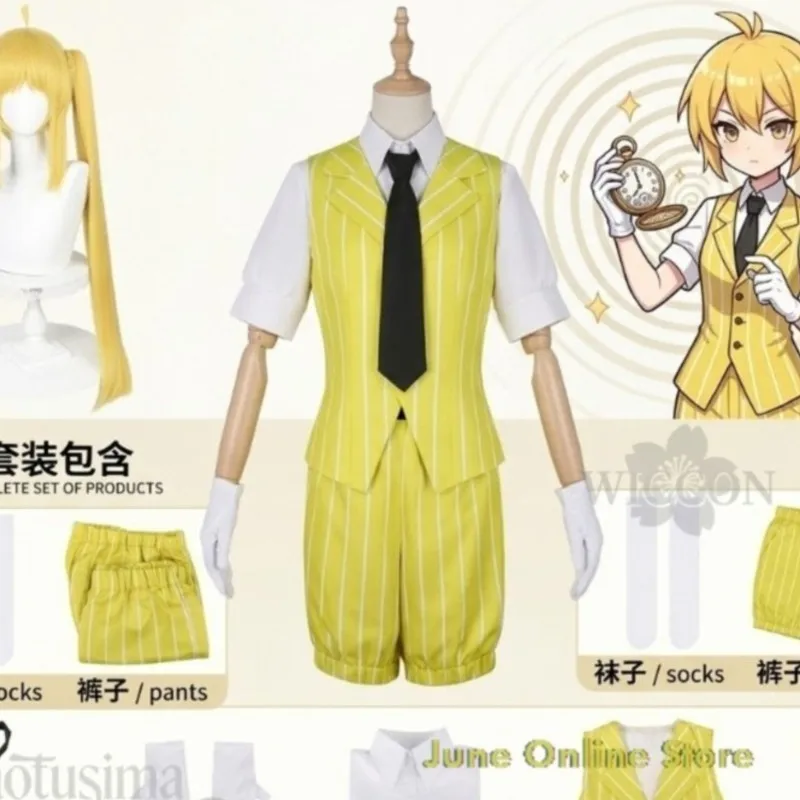 Nouveauté Juin : Ensemble Cosplay Project Sekai Akitata Neru Mesmerizer - Uniforme Anime Vtuber avec Gilet à Rayures Jaunes, Short et Cravate (Pièce Unique)