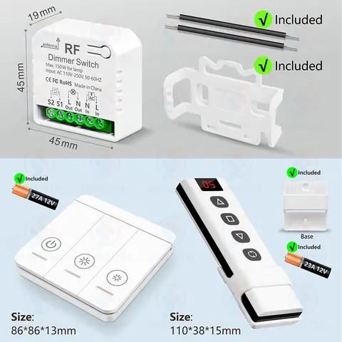 433mhz 무선 조광기 전등 스위치 AC 110V 220V 230V 디밍 가능 스위치 모듈 5-in-1 원격, 10~150W LED 전구 할로겐 디밍용