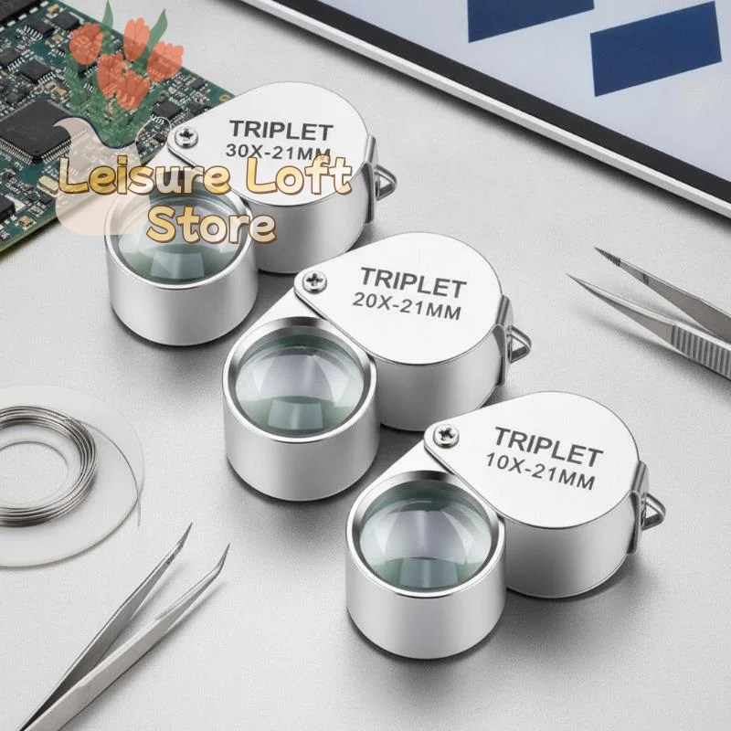 Professional Jewelry Magnifying Glass 10x 20x 30x High Magnification 21mm Metal Magnifier for Diamond Grading Coin Appraisal Use
