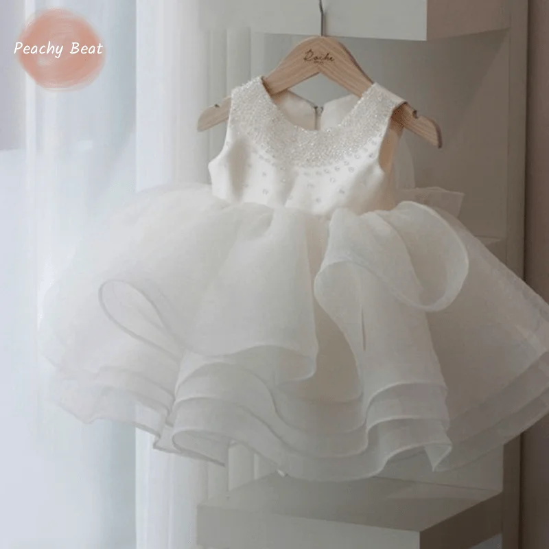 

Жилет для маленьких девочек, платье принцессы с бисером и тортом, детское платье без рукавов с бантом для младенцев, семейная одежда для крещения на день рождения