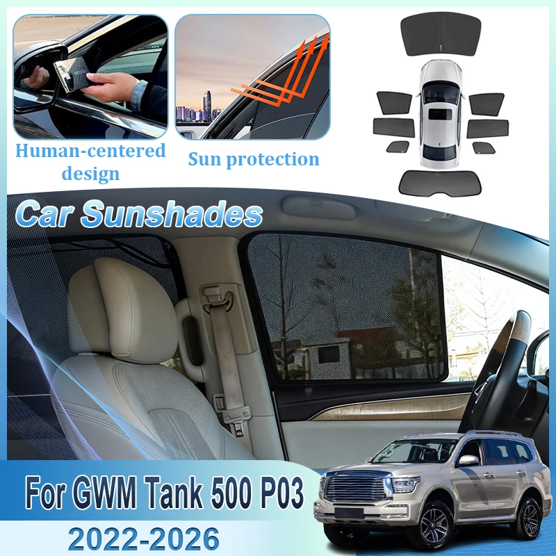 

Car Mesh Sunshade For GWM Tank 500 P03 2022 2023 2024 2025 2026 Sunscreen Magnetic Window Shade Visor Curtain Cover Accessories