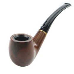 Traditional Style Ebony Wood Nature Handmade Tobacco Smoking Pipe Bent Round Smoke Pipe