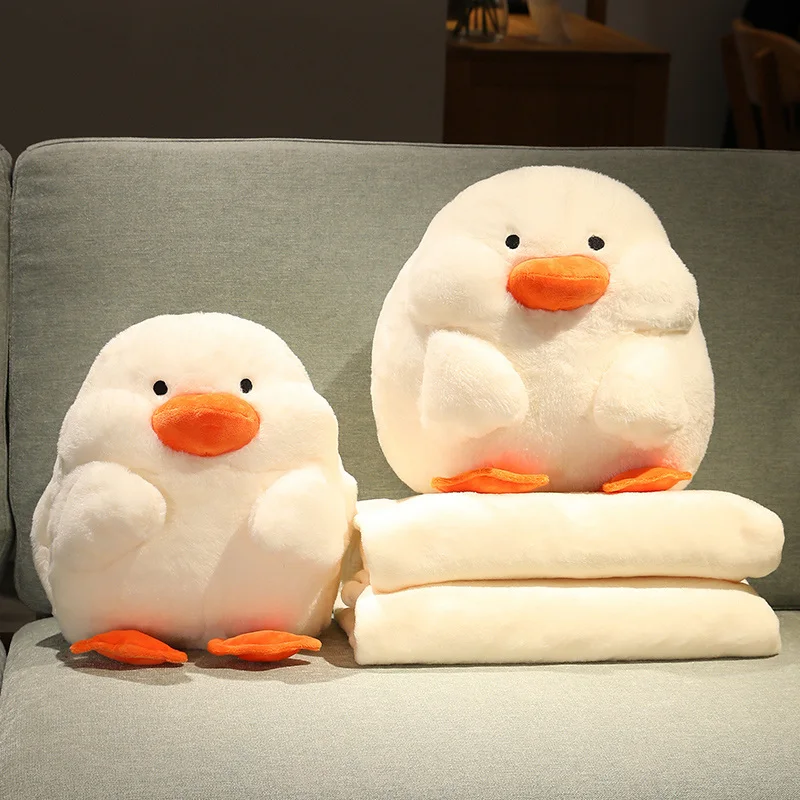 Cute Fatty Duck Plush Throw Pillow Toy Kawaii Stuffed Animals Duck with Blanket Warm Hand Plushies Doll Soft Kids Toys for Girls