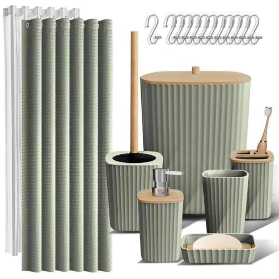 

Bathroom Accessories Set - Bathroom Set Bathroom Accessory Set Shower Curtain Set Toilet Brush Trash Can and Soap Dispenser - -