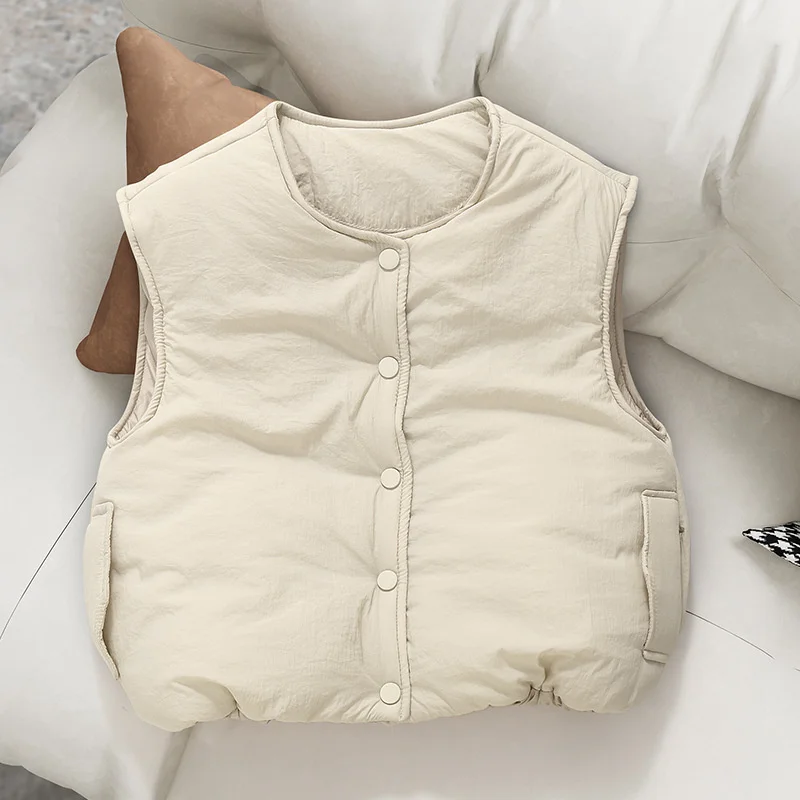 New Winter Warm Vest Girls Boys Sleeveless Down Cotton Waistcoat Coat Kids Thick Solid Jackets Children Clothing 3-10 Years