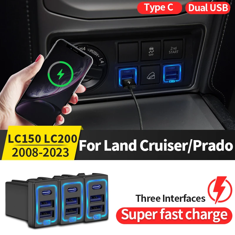 

Car USB Quick Charger QC3.0 For Toyota Land Cruiser 200 Prado 150 Accessories Modified LC200 LC150 FJ150 FJ200 2021 2020 2019