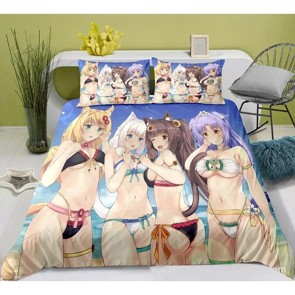 لطيف أنيمي القط خادمة نمط NEKOPARA 3 قطعة طقم سرير لعبة الطباعة حاف الغطاء و المخدة غرفة نوم تزيين للمراهقين أوتاكو