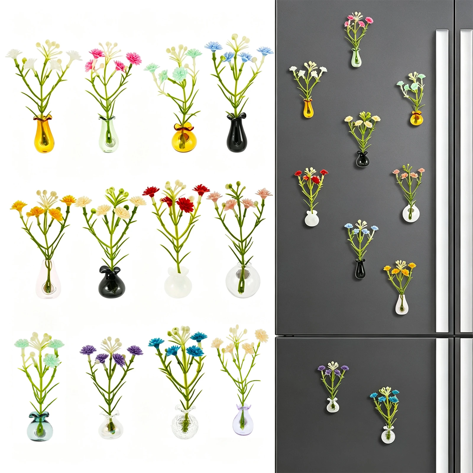 Vase Fridge Magnet Cute Mini Refrigerator Magnet Artificial Flowers 3D Vase Fun Refrigerator Accessories Kitchen Decoration Gift