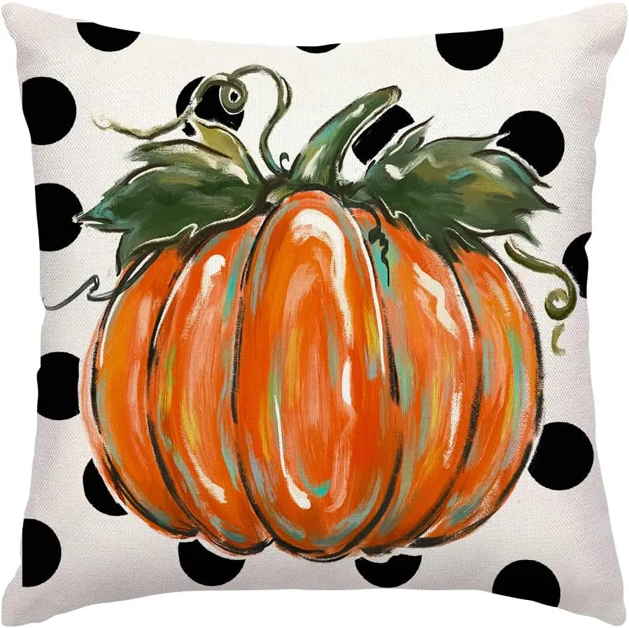 Fall Pillow Covers 18x18 Orange Pumpkin Autumn Polka Dots Decor | Fall Decorative Pillows,Not Insert,Machine Washable,Invisible