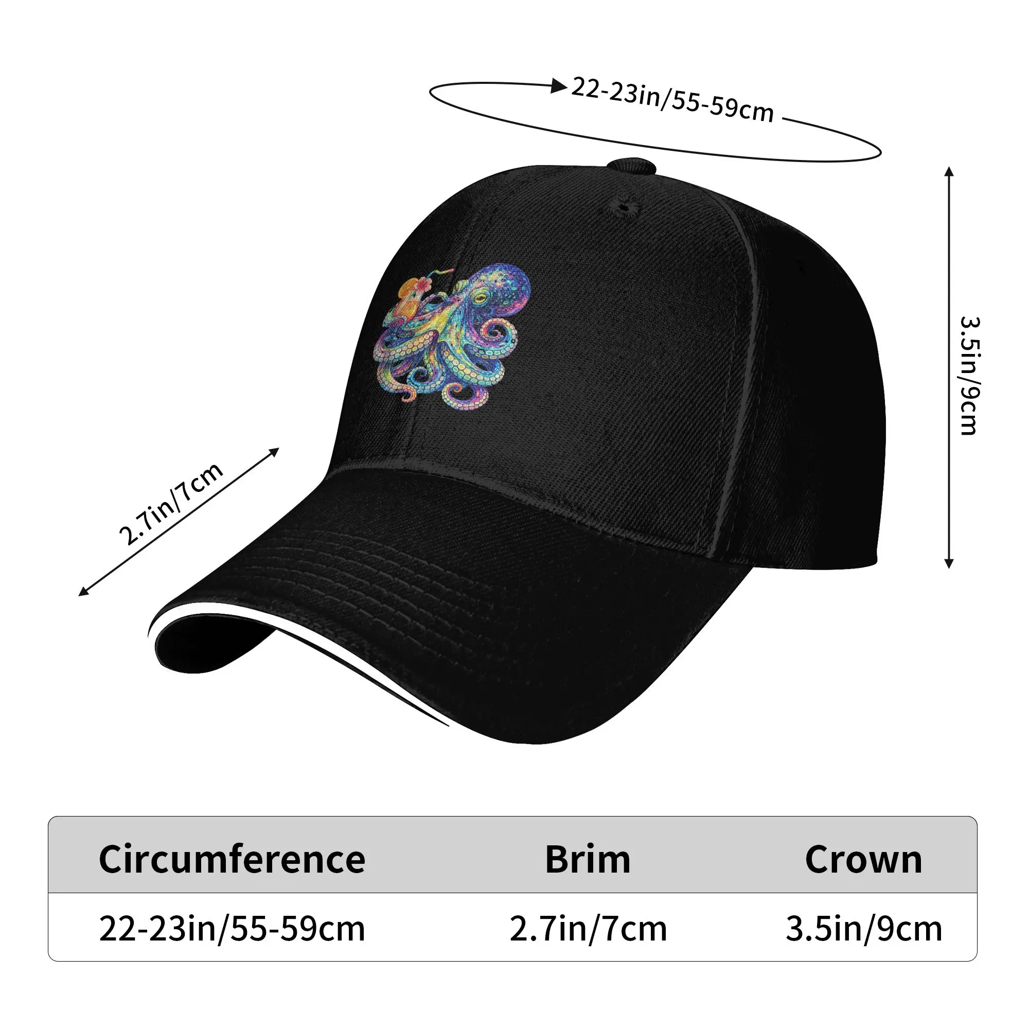 Casual Baseball Cap Psychedelic Octopus Cocktail Tropical Beach Art Octopus Outdoor Trucker Hat For Men Streetwear Baseball Caps
