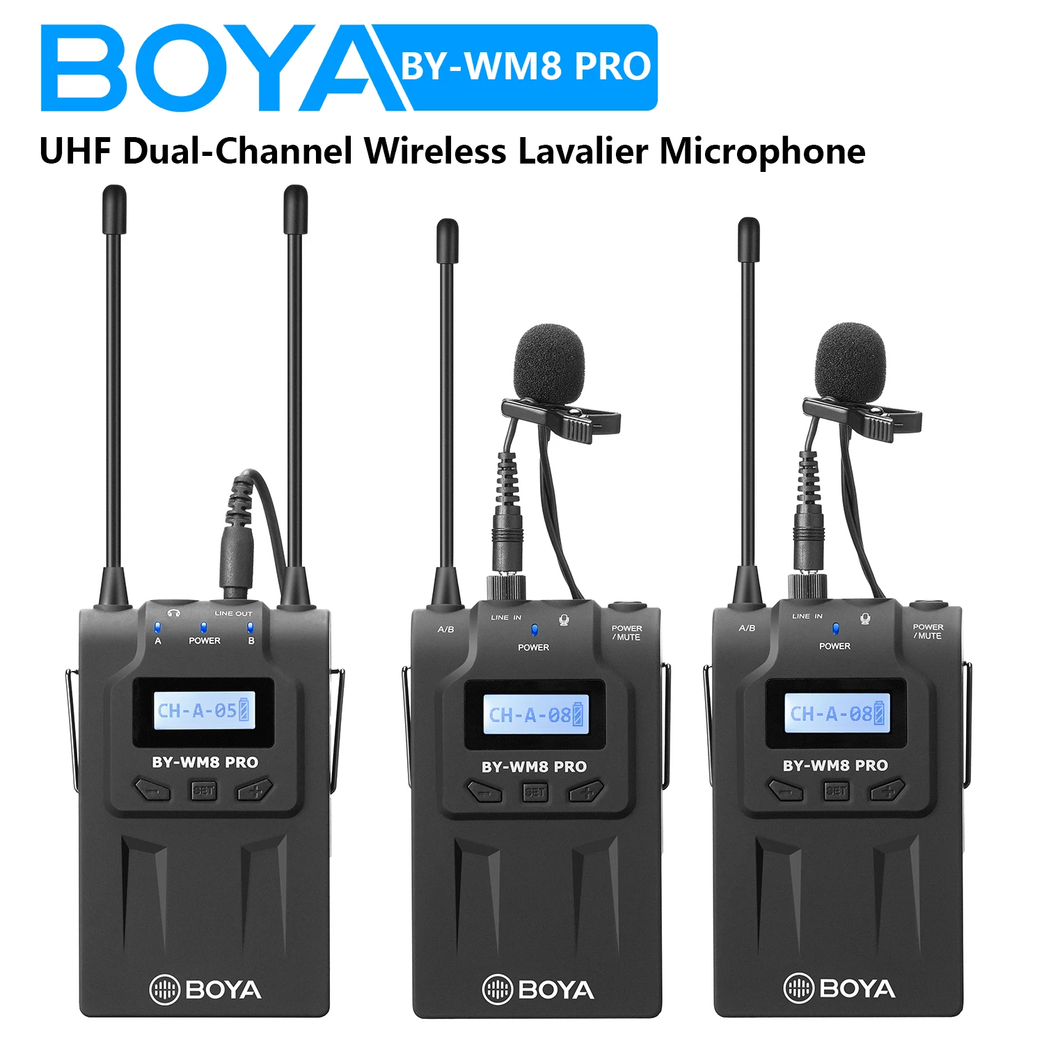 

BOYA BY-WM8 PRO UHF Dual-Channel Wireless Lavalier Microphone for PC Android iPhone DSLRs Cameras Streaming Recording Youtube