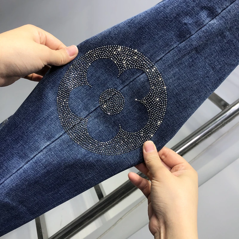 Làm Dày Mỏng Nhung Thẳng Quần Jean Nữ Mới Thu Đông Cao Cấp Co Giãn Cổ Chân-Chiều Dài Quần Nóng Khoan Denim quần Dài