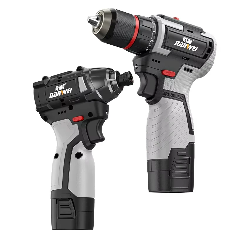 Brushless Lithium Impact Driver Cordless Power Tool Set Household Electric Screwdriver Electric Drill Rechargeable