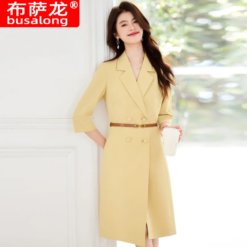 2025 الربيع والخريف نمط جديد فستان بتصميم بدلة التنقل أنيقة الربيع والخريف الخصر مقصوص فستان بتصميم بدلة المهنية الراقية F