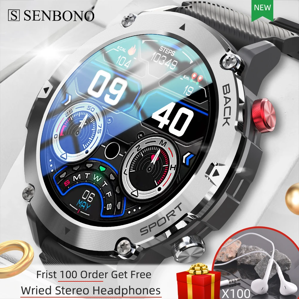 

SENBONO 2022 Outdoor Sports Smart Watch Men's Answer Call IP68 Waterproof Fitness Tracker Dial Call Smartwatch for Android IOS