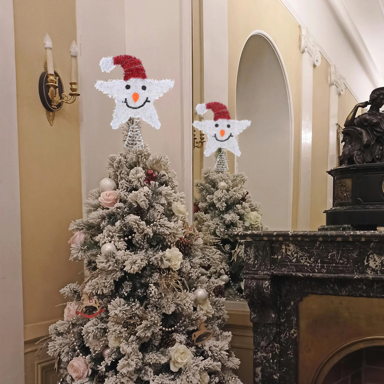 ثلج ستار شجرة توبر مضاءة معدنية متألقة عيد الميلاد الديكور عطلة حفلة احتفالية ديكور المنزل أعلى زخرفة