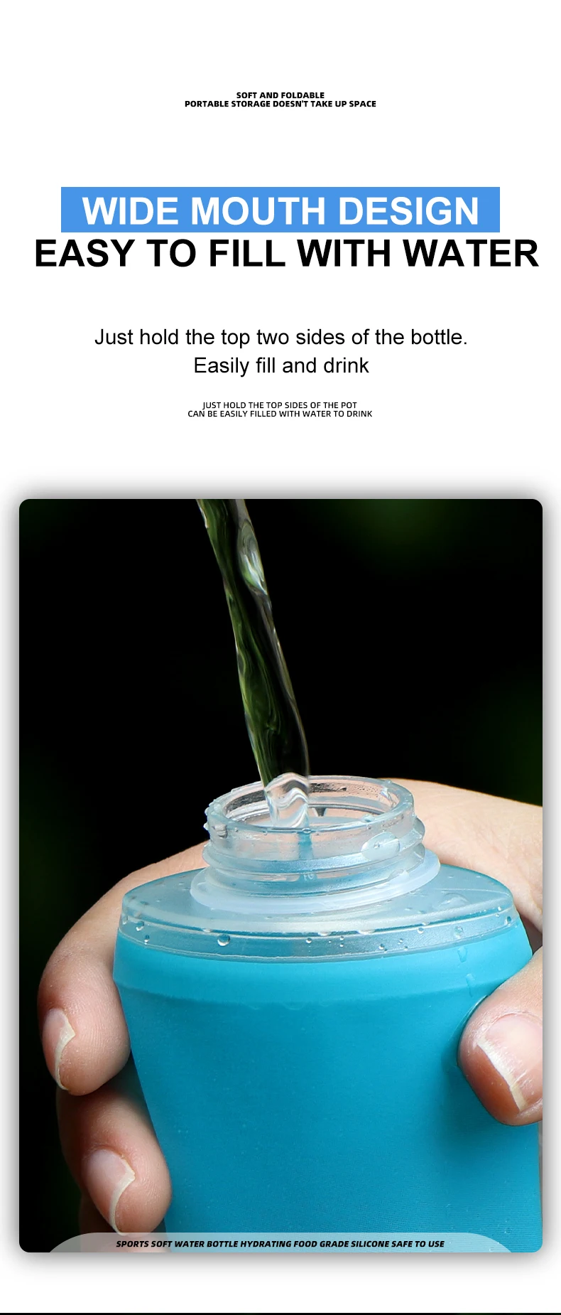 Sport Water Bottle TPU Folding Soft Flask Drink Portable Water Bottle High Flow Running Hiking Bicycle Fitness Water Bag