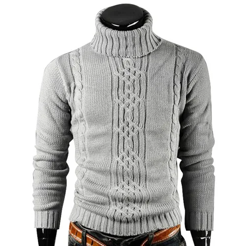 Imagen 2 del producto Otoño Invierno suéter cálido para hombre suéter de cuello alto de manga larga suéter de punto Retro suéter