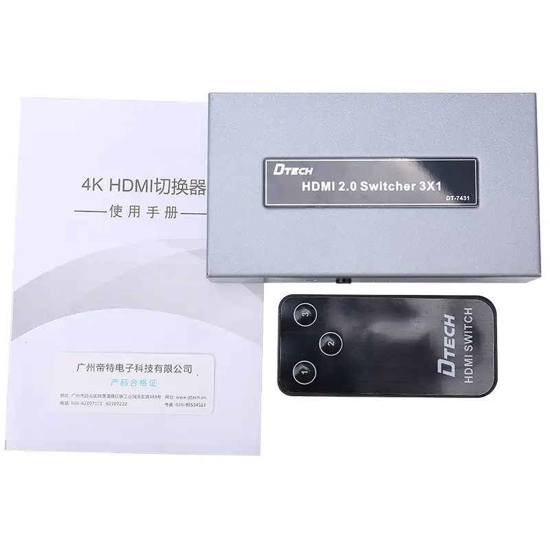 DTECH 3 Ports 1080P Screen Multiviewer Displayport Zero Delay 3x1 HDMI 2.0 Switcher