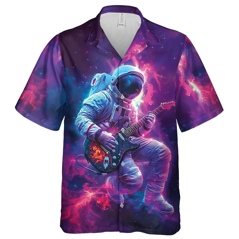 

Fashion Astronaut Space Hawaiian Shirts For Men 3D Print Spaceman Lapel Shirt Street Loose Button Tee Short Sleeves Hawaii Style