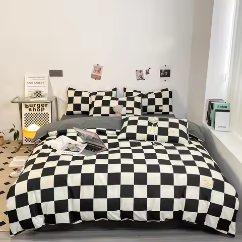 Black and White Plaid Duvet Cover Set Full, Geometric Grid Bedding Set Soft Lattice Checkerd Comforter Cover with 2 Pillowcases