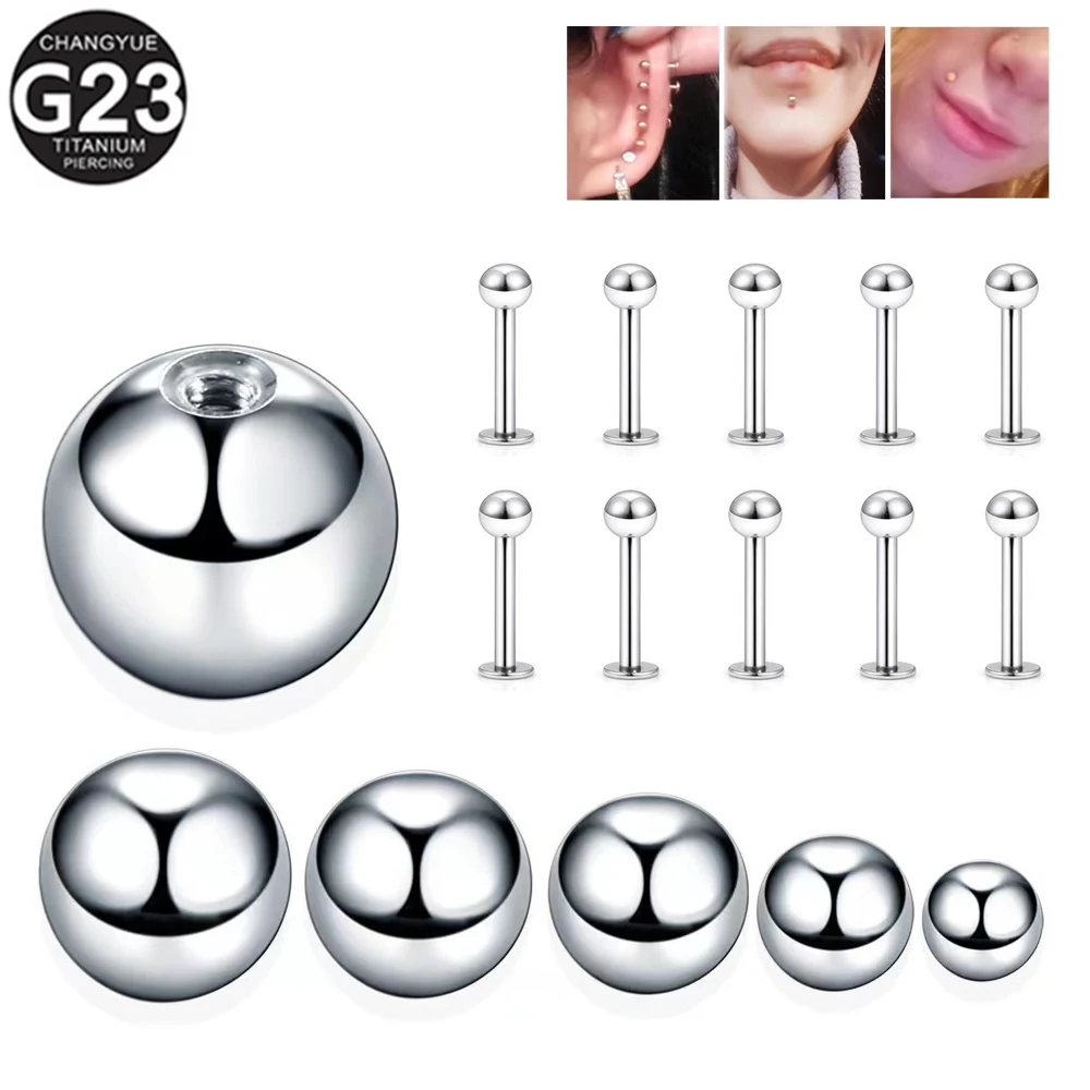 10pcs/Lot F136 Titanium Piercing Stud Earrings Tongue Stud Lip Nail Nose Stud Jewelry Accessories Mirror Polish 3/4/5mm Ball Top