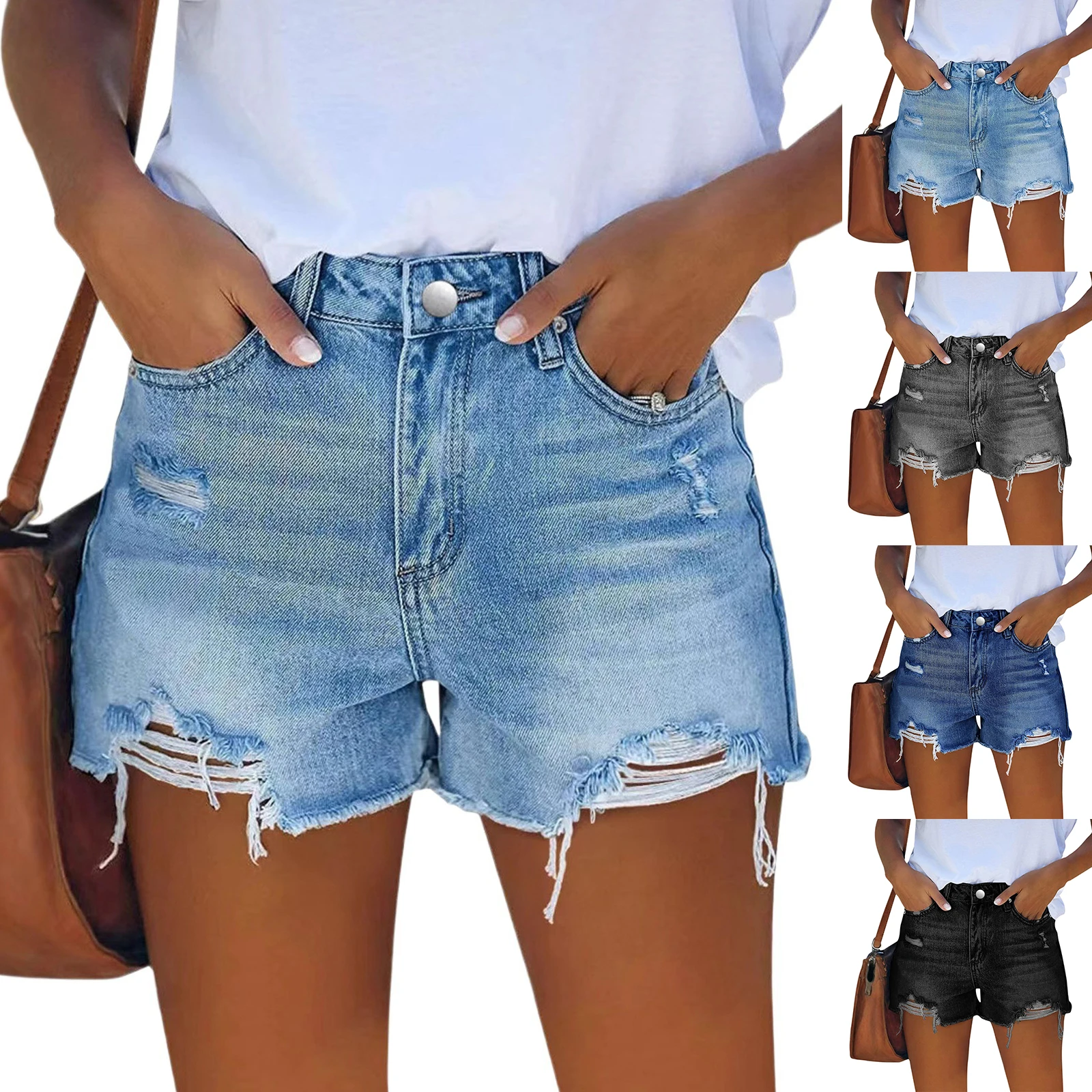 Spring Summer Women Casual Versatile Denim Shorts Fashion Wide Leg Short Jeans Streetwear High Waist Pockets Shorts