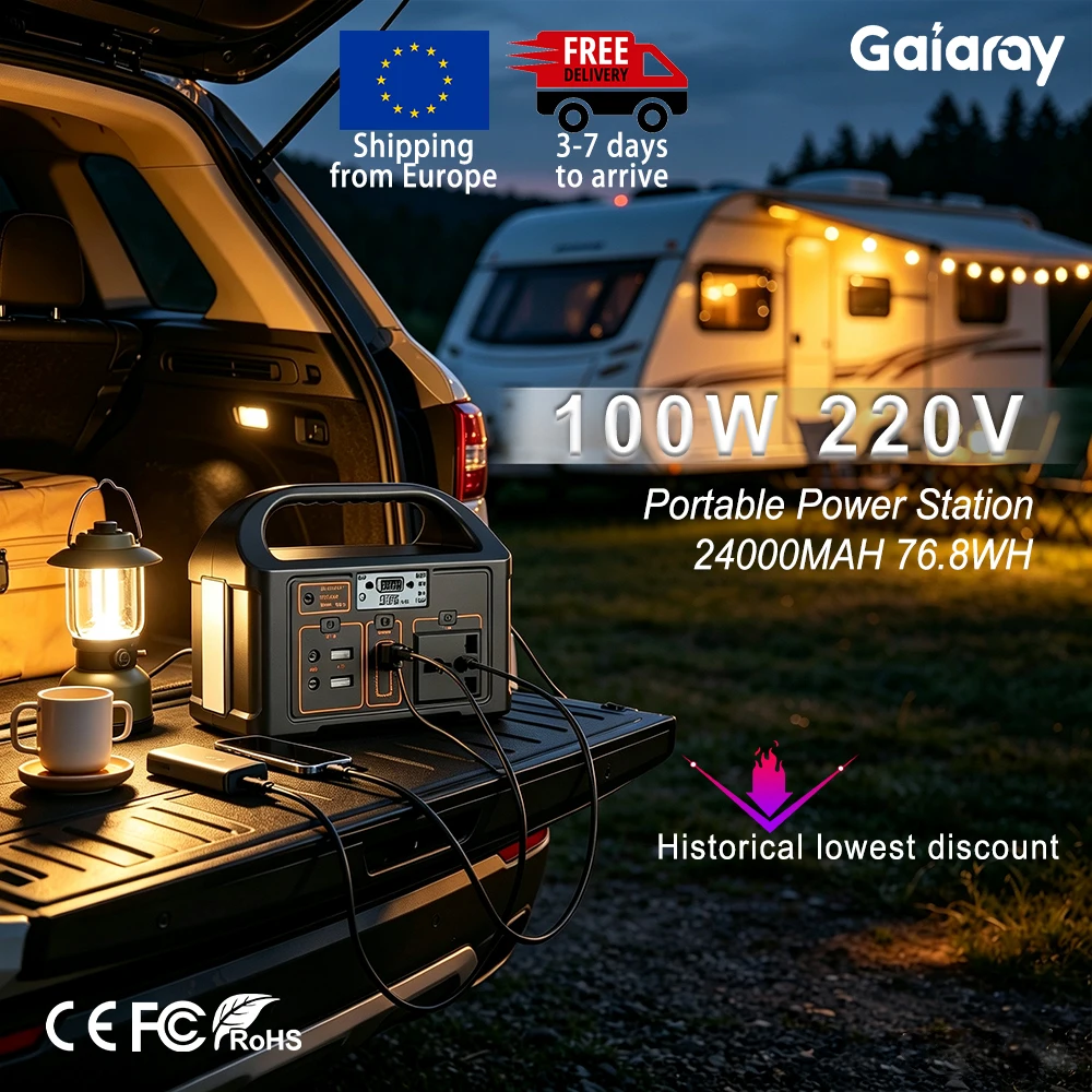 Gaiaray 100W Tragbare Stromstation 220V Solar-Generator mit USV-Funktion 24000mAH LiFePO4-Batterie Ladestation für Camping und Zuhause