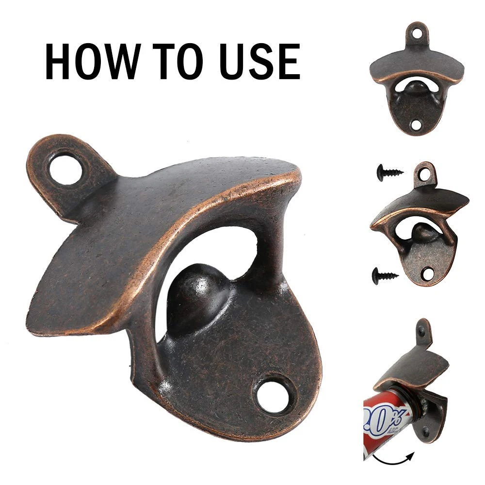 10PCS Wall Mounted Beer Bottle Opener Zinc Alloy Soda Beer Wine Bottle Opener Vintage Heavy Duty Bottle Opener for Kitchen Party