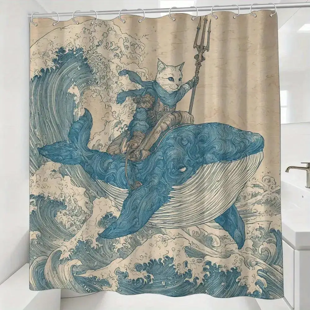 

Large Decorative Whale Ocean Fantasy Shower Curtain Bath Liner Waterproof Polyester Home Decor Unique Nautical Bathroom Accent
